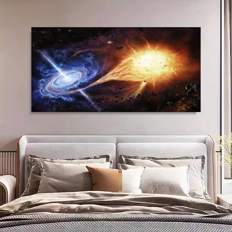 Cosmic Galaxies Astronomy Wall Art Canvas Office Home Room Framed 120x60cm - Bella Home Decor