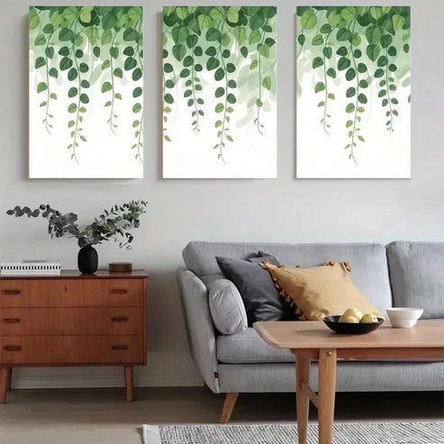 3pcs Eucalyptus Leaves, Hanging Vines Wall Art Canvas Unframed - High Quality Print 100% Australian Made Wall Canvas
