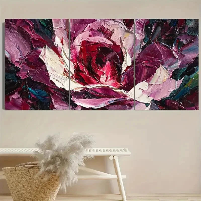3pcs Rose Flower Thick Layered Luxury Art Wall Art Set Canvas Framed 60x90cm - High Quality Print 100% Australian Made Wall Canvas Ready to Hang