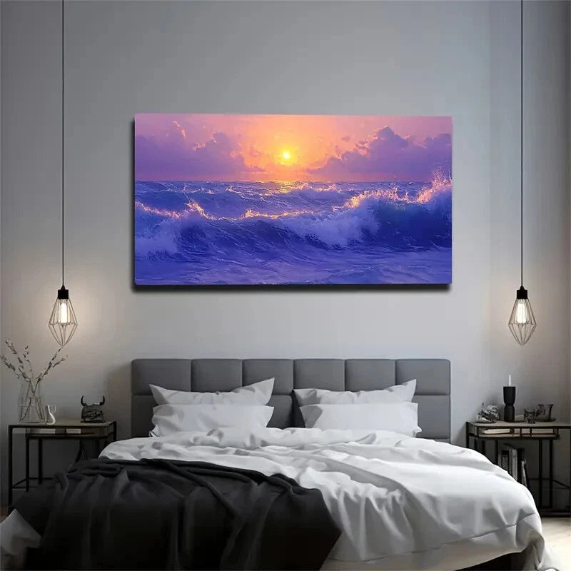Warm Glow & Calming Waves Décor Wall Art Canvas Office Home Room Framed 120x60cm - Bella Home Decor
