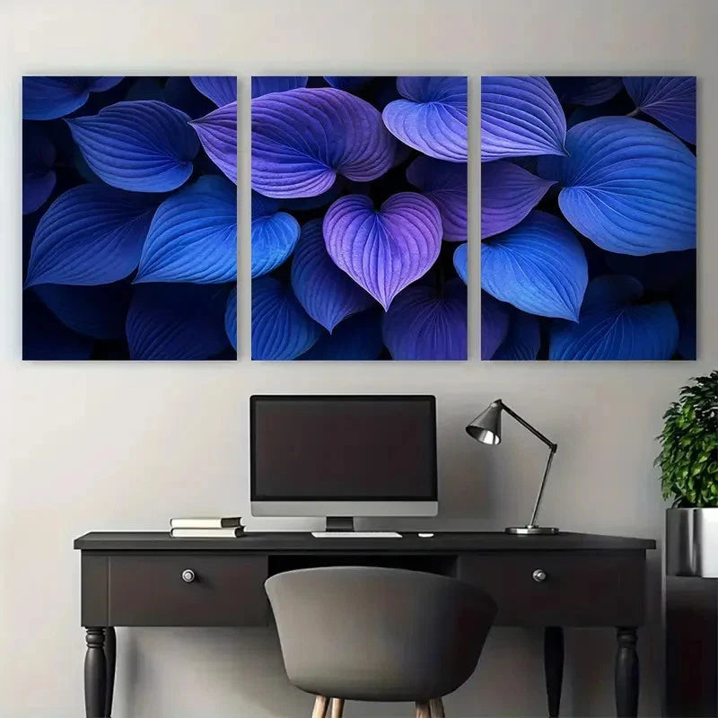 3pcs Deep Blue Purple Hosta Leaves Botanical Metal Print Ready to Hang Art - Bella Home Decor