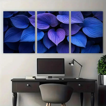 3pcs Deep Blue Purple Hosta Leaves Botanical Metal Print Ready to Hang Art - Bella Home Decor