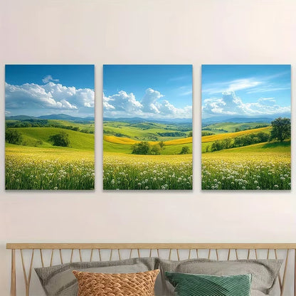 3pcs Blue Sky and Nature Landscape Wheat Field Wall Art Set Canvas Framed 60x90cm - High Quality Print 100% Australian Made Wall Canvas Ready to Hang - Bella Home Decor
