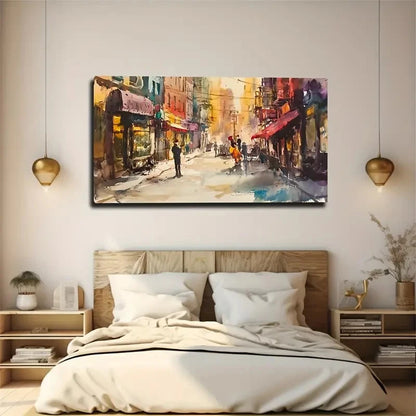 Street Scene Watercolor Wall Art Canvas Office Home Room Framed 120x60cm