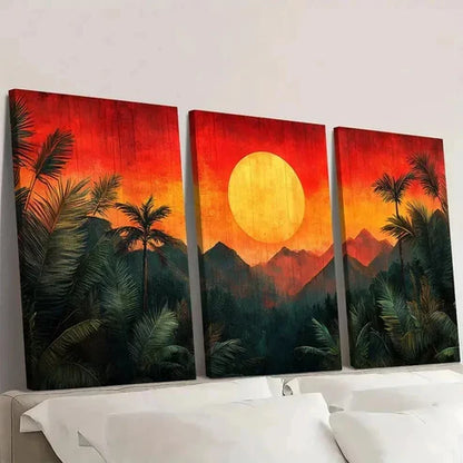 3pcs Palm Leaf Polygon Abstract EY Wall Art Set Canvas Unframed - High Quality Print 100% Australian Made Wall Canvas - Bella Home Decor