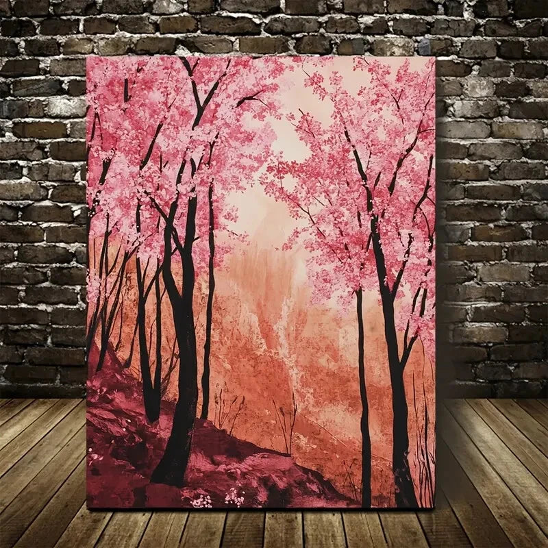 Vibrant Peach Tree Forest with Blooming Sakura 40x60cm Metal Print Ready to Hang - Bella Home Decor