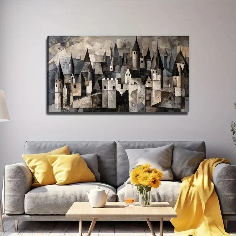 Abstract Castle Modern Wall Art Canvas Office Home Room Framed 120x60cm
