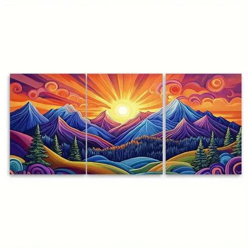 3pcs Radiant Peaks Sunset Mountain Serene Nature Wall Art Set Canvas Unframed - High Quality Print 100% Australian Made Wall Canvas
