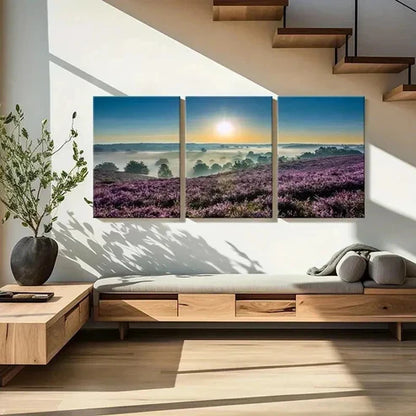 3pcs Lavender Field Sunset Landscape Wall Art Set Canvas Unframed - High Quality Print 100% Australian Made Wall Canvas