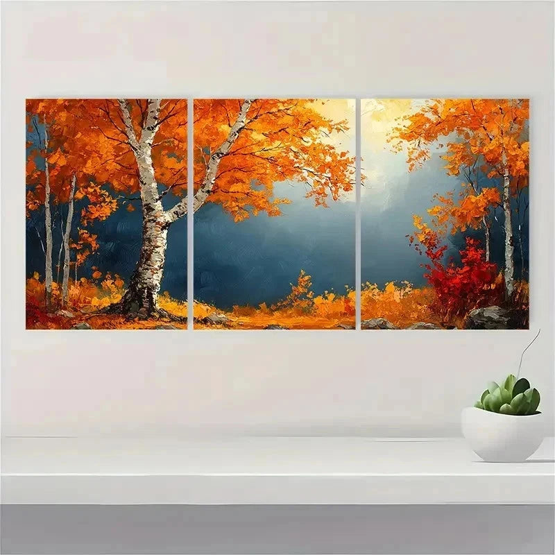 3pcs Autumn Birch Tree Nature Perfect Wall Art Set Canvas Framed 40x60cm - High Quality Print 100% Australian Made Wall Canvas Ready to Hang - Bella Home Decor