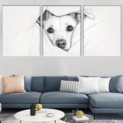 3pcs Cozy puppy Black and White Sketch Wall Art Set Canvas Unframed - High Quality Print 100% Australian Made Wall Canvas - Bella Home Decor