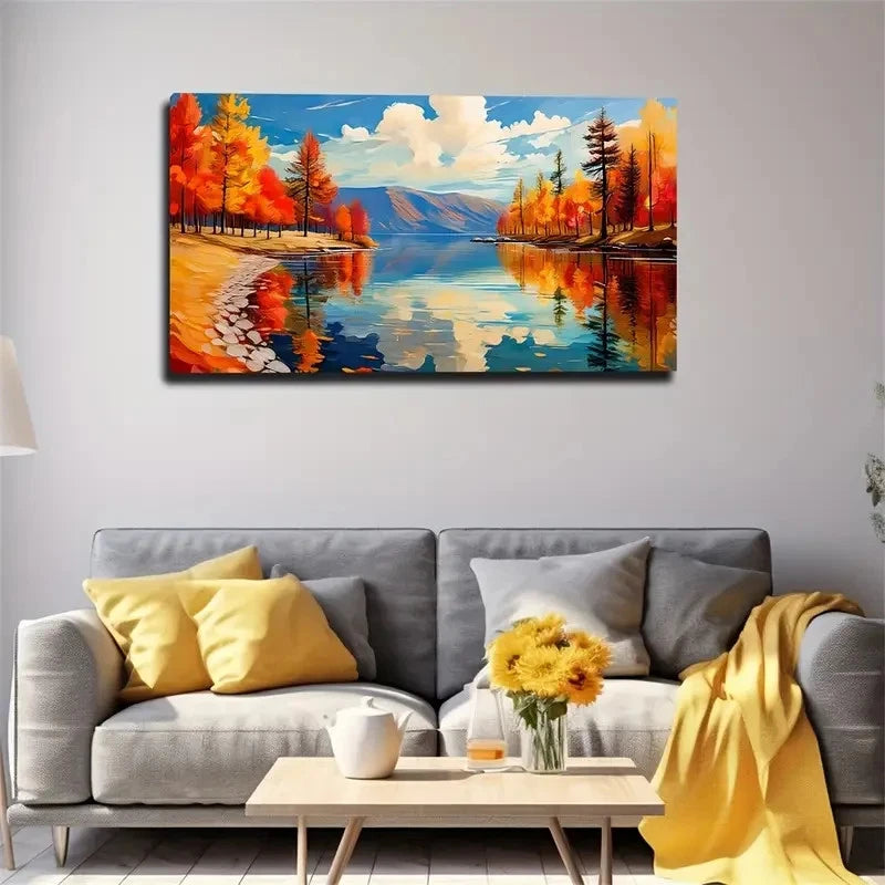 Lake Water And Colorful Woods Wall Art Canvas Office Home Room Framed 120x60cm