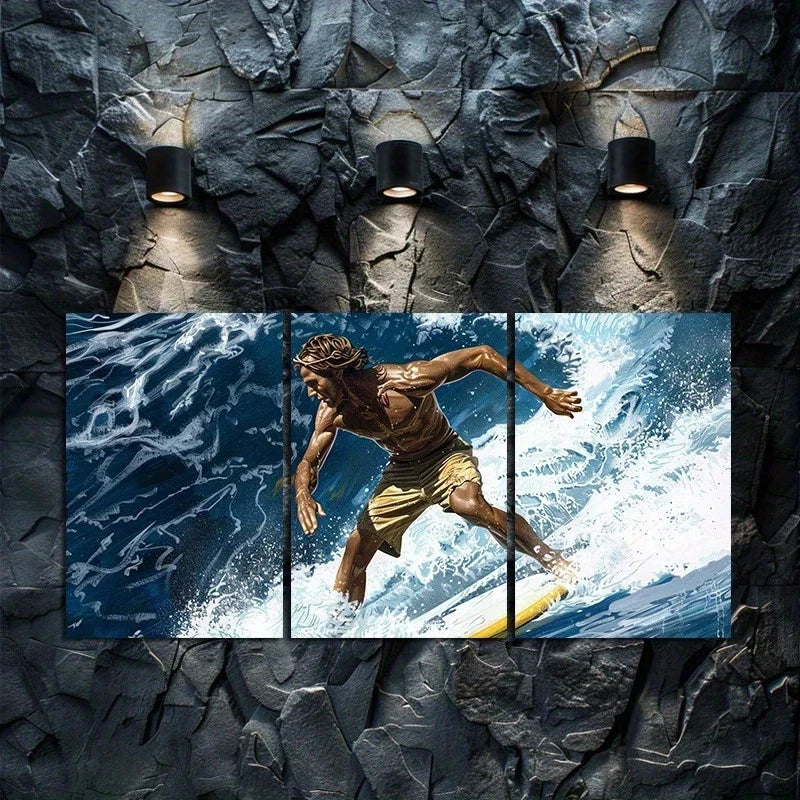 3pcs Oil Painting Embrace The Waves Metal Print Ready to Hang Art