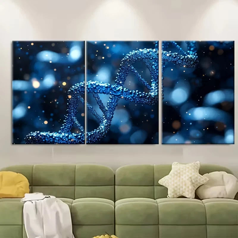 3pcs Detailed Blue DNA Molecules Science Metal Print Ready to Hang Art - Bella Home Decor
