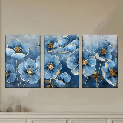 3pcs Flower Paintings with Golden Wall Art Set Canvas Unframed - High Quality Print 100% Australian Made Wall Canvas