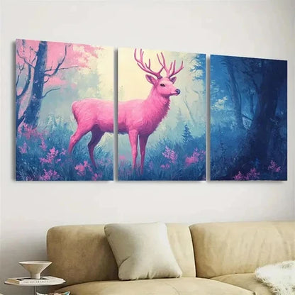3pcs Enchanted Forest Pink Deer Wall Art Set Canvas Unframed - High Quality Print 100% Australian Made Wall Canvas