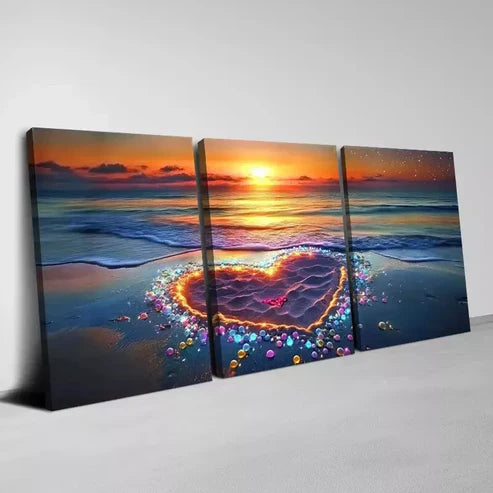 3pcs Beautiful Seaside View Love Stone Wall Art Canvas Unframed - High Quality Print 100% Australian Made Wall Canvas - Bella Home Decor