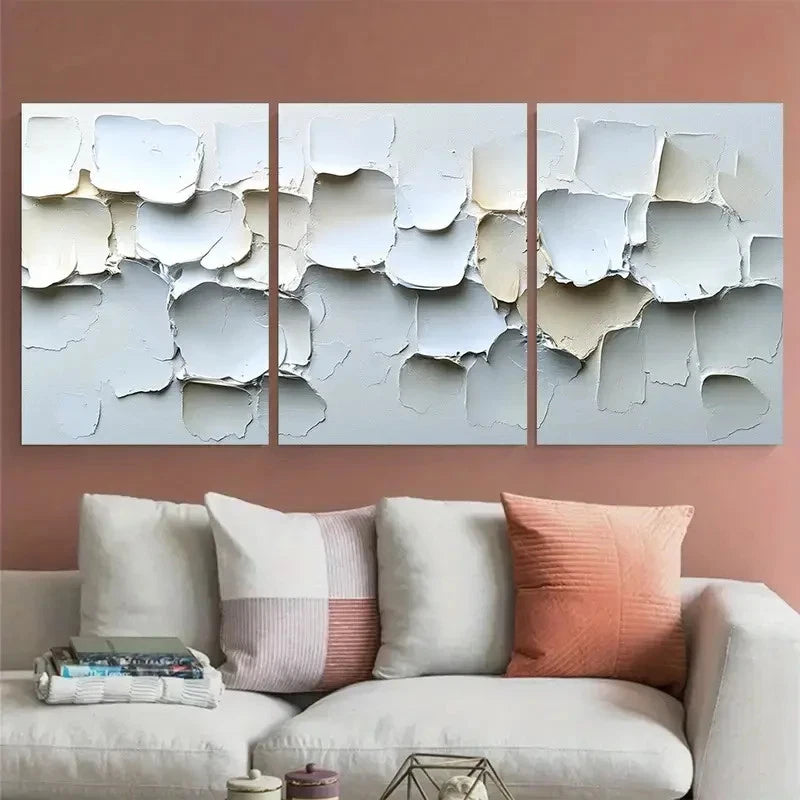 3pcs Large Unique Impasto Abstract Neutral Design Metal Print Ready to Hang Art - Bella Home Decor