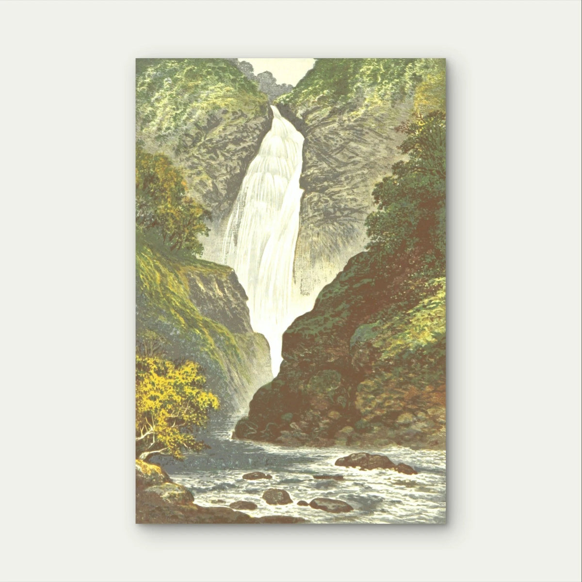 Vintage Waterfall Classic Nature Landscape 40x60cm Metal Print Ready to Hang