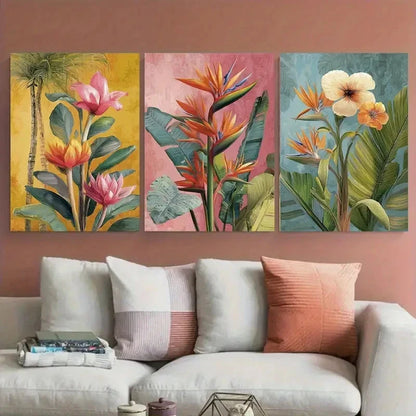 3pcs Belo Horizonte Travel Tropical Floral Wall Art Set Canvas Framed 40x60cm - High Quality Print 100% Australian Made Wall Canvas Ready to Hang - Bella Home Decor