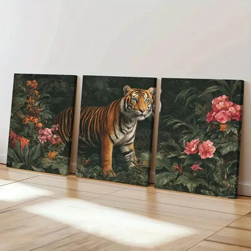 3pcs Tiger in Bloom Canvas Wall Art Canvas Unframed - High Quality Print 100% Australian Made Wall Canvas