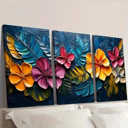 3pcs Tropical Floral Vibrant Abstract Wall Art Canvas Unframed - High Quality Print 100% Australian Made Wall Canvas - Bella Home Decor