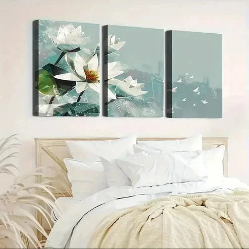 3pcs Serene Water Lily Flower Design Art Set Canvas Unframed - High Quality Print 100% Australian Made Wall Canvas