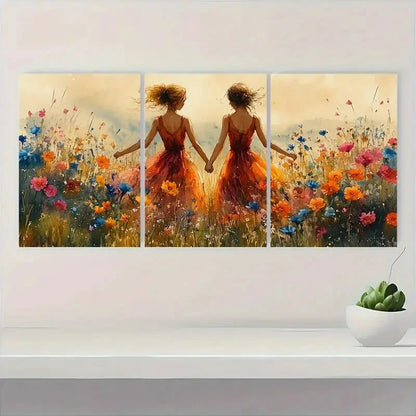 3pcs Vibrant Orange & Blue Floral Design OB  Framed Wall Art Set Canvas Framed 50x70cm - High Quality Print 100% Australian Made Wall Canvas Ready to Hang