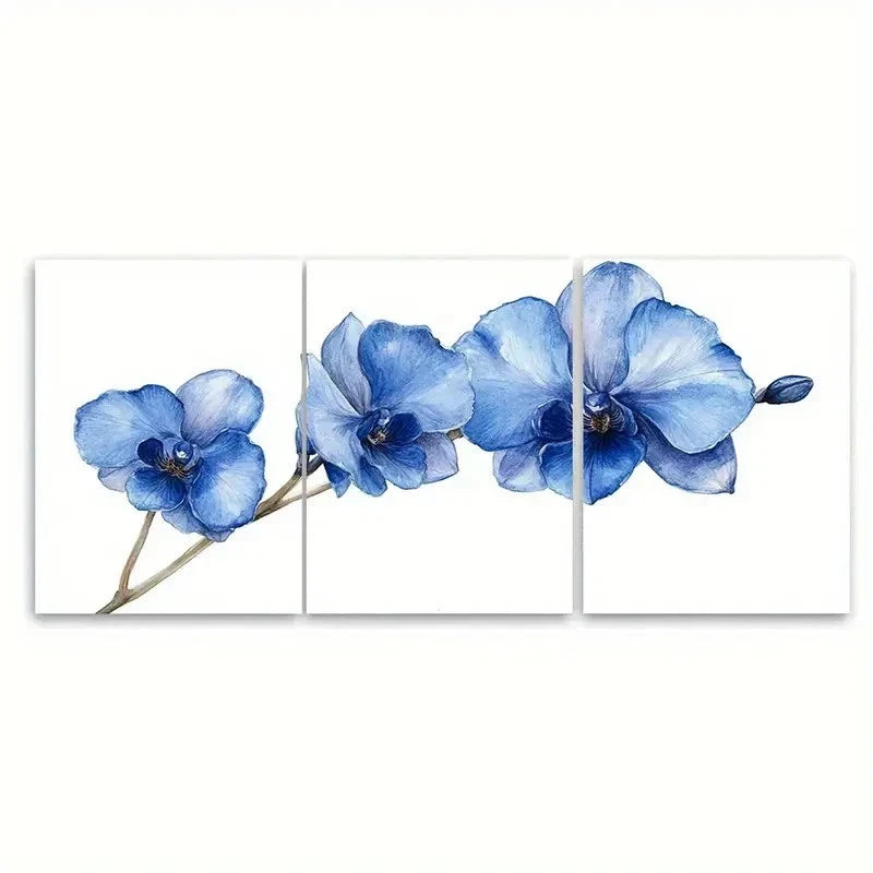 3pcs Delicate Floral Design Blue Wall Art Set Canvas Framed 60x90cm - High Quality Print 100% Australian Made Wall Canvas Ready to Hang - Bella Home Decor