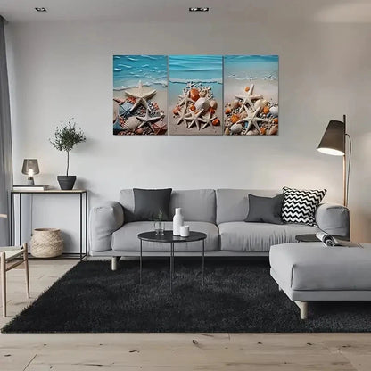 3pcs Beach Theme Starfish and Shell Metal Print Ready to Hang Art - Bella Home Decor