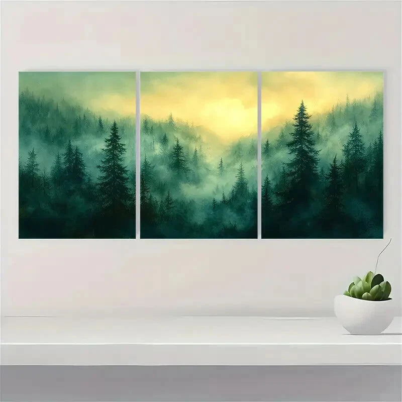 3pcs Vermont Landscape Foggy Forest Scene Metal Print Ready to Hang Art - Bella Home Decor