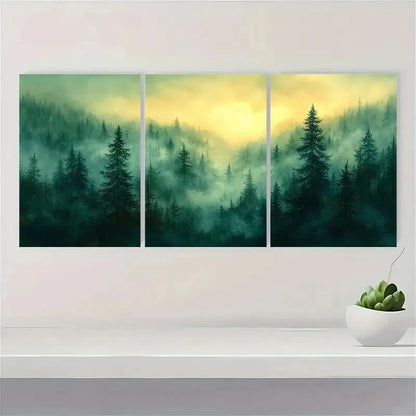 3pcs Vermont Landscape Foggy Forest Scene Metal Print Ready to Hang Art - Bella Home Decor
