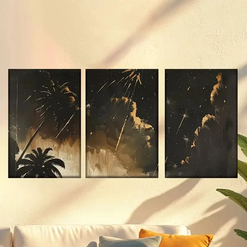 3pcs Golden Summer Fireworks Wall Art Set Canvas Framed 50x70cm - High Quality Print 100% Australian Made Wall Canvas Ready to Hang - Bella Home Decor