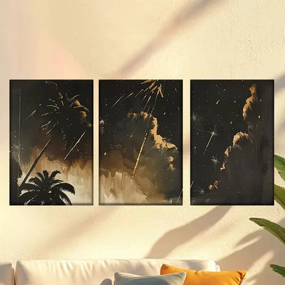 3pcs Golden Summer Fireworks Wall Art Set Canvas Framed 50x70cm - High Quality Print 100% Australian Made Wall Canvas Ready to Hang - Bella Home Decor