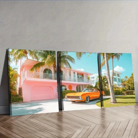 3pcs Mid-Century Modern Car Wall Art Set Canvas Framed 40x60cm - High Quality Print 100% Australian Made Wall Canvas Ready to Hang