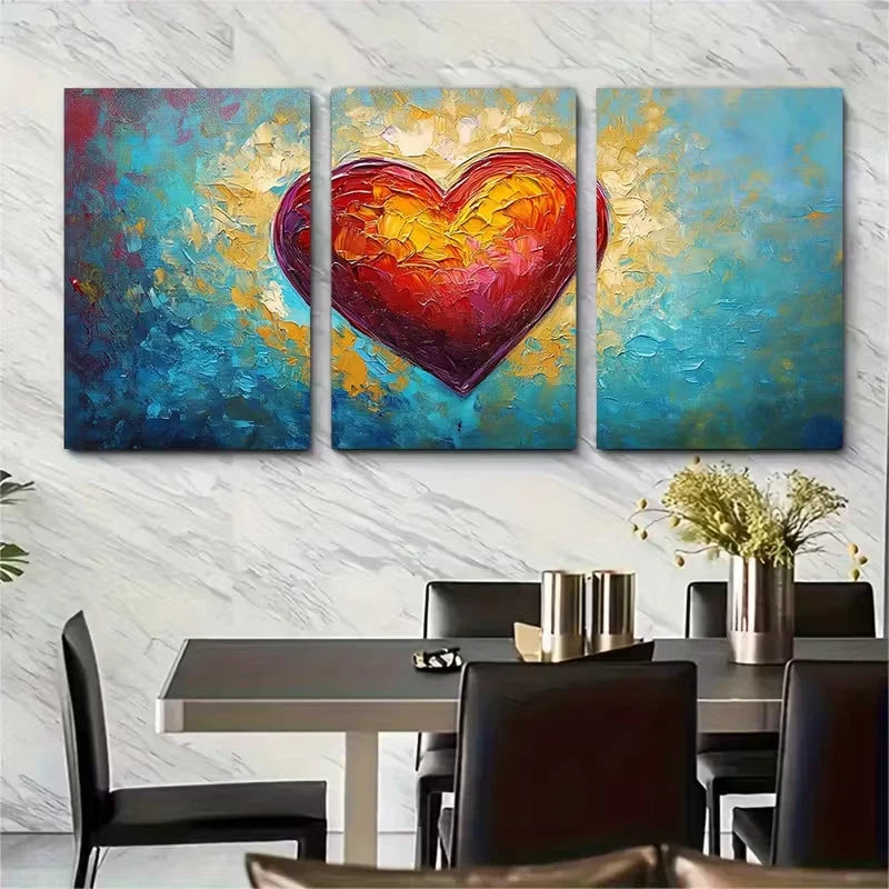3pcs Heart Painting Metal Print Ready to Hang Art