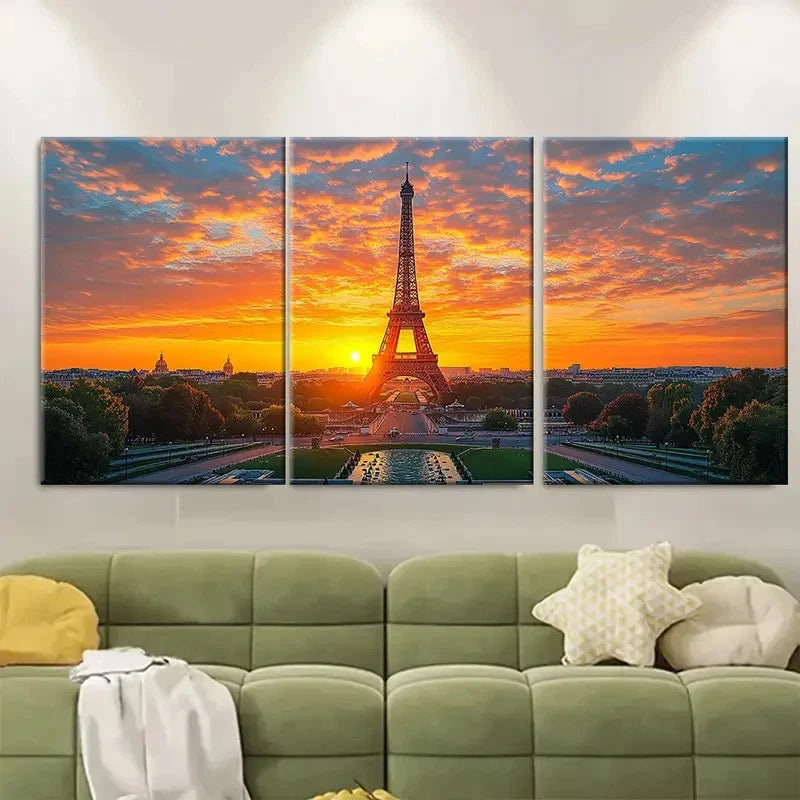 3pcs Eiffel Tower Sunset Artwork DT  Wall Art Set Canvas Framed 50x70cm - High Quality Print 100% Australian Made Wall Canvas Ready to Hang - Bella Home Decor