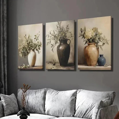 3pcs Painting of Vases and Branches Wall Art Set Canvas Unframed - High Quality Print 100% Australian Made Wall Canvas