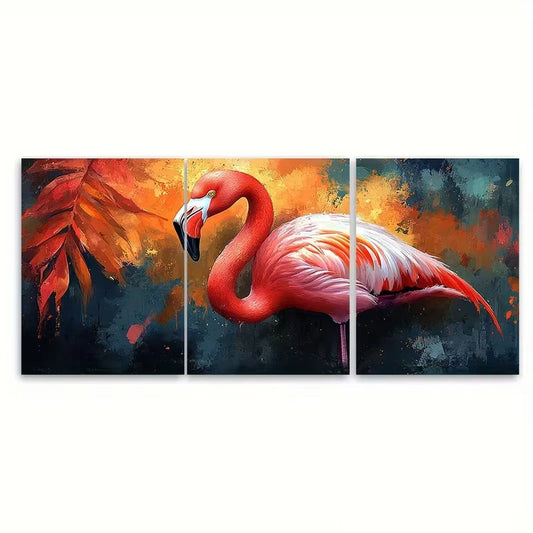 3pcs Vibrant Watercolor Flamingo Tropical Metal Print Ready to Hang Art