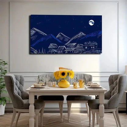 Striking Moonlit Village Wall Art Canvas Office Home Room Framed 120x60cm