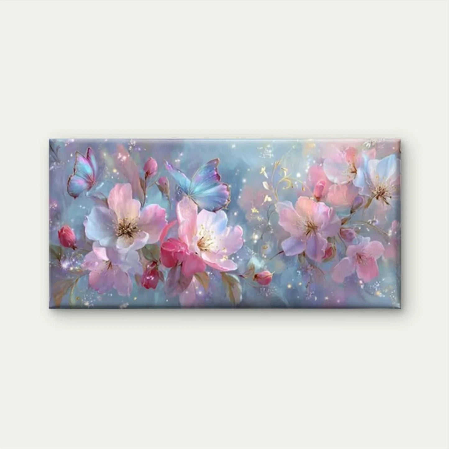 Glitter & Flower Art Painting Wall Art Canvas Office Home Room Framed 120x60cm