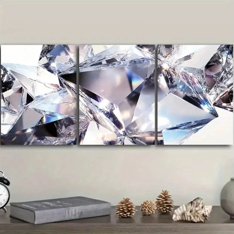 3pcs White Diamond Luxurious Wall Hangings Wall Art Set Canvas Framed 60x90cm - High Quality Print 100% Australian Made Wall Canvas Ready to Hang
