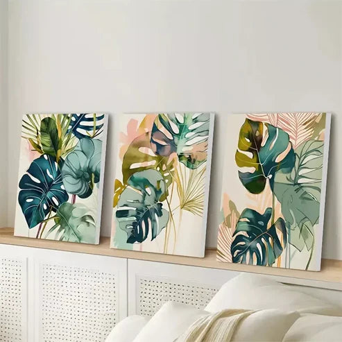 3pcs Painting Of A Monstera Plant Wall Art Canvas Unframed - High Quality Print 100% Australian Made Wall Canvas