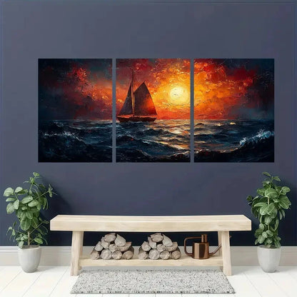 3pcs Vibrant Sailboat Seascape Oil Paintings Metal Print Ready to Hang Art