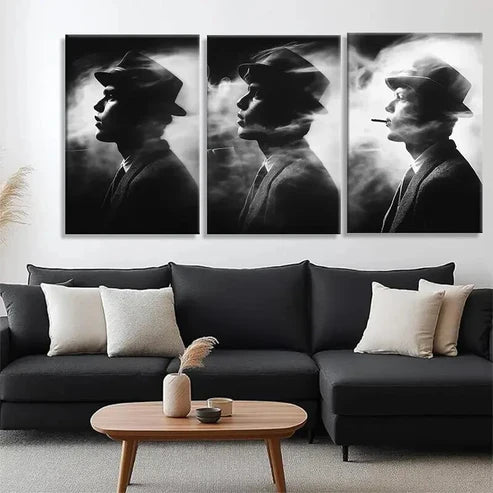 3pcs Vintage Noir Smoking Man Cinematic Perfect Wall Art Set Canvas Unframed - High Quality Print 100% Australian Made Wall Canvas