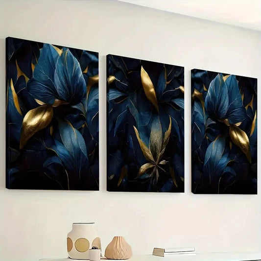 3pcs Dark Style Ghostly Floral Leaf Pattern Wall Art Canvas Framed 60x90cm - High Quality Print 100% Australian Made Wall Canvas Ready to Hang