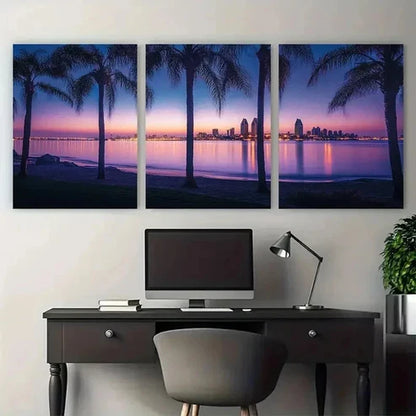 3pcs Urban City Skyline Sihouttes Wall Art Set Canvas Unframed - High Quality Print 100% Australian Made Wall Canvas