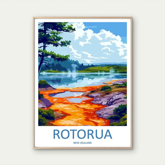 Vintage Rotorua New Zealand Maori Rocks Travel Poster Print Wall Art