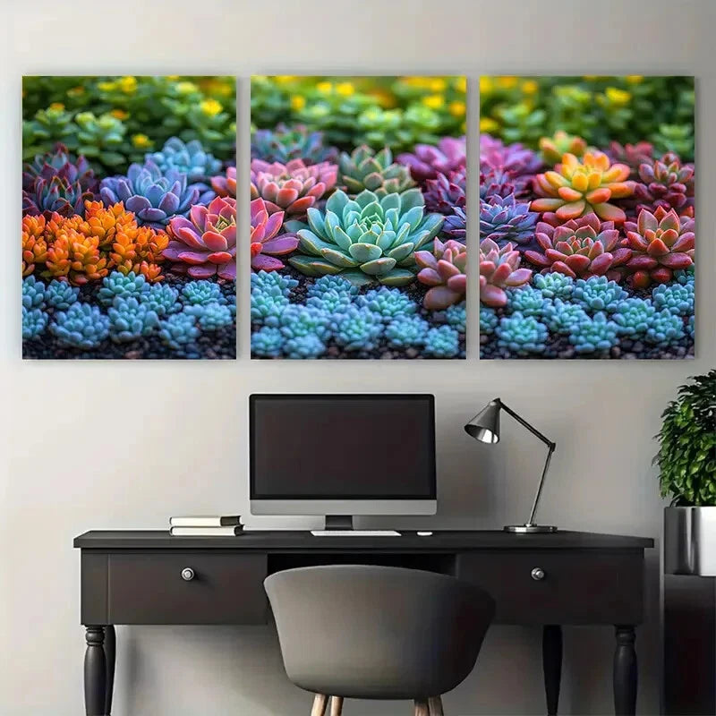 3pcs Vibrant Succulent Botanical Spiky Plant Metal Print Ready to Hang Art - Bella Home Decor