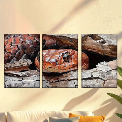 3pcs Fascinating Red Python Wall Art Set Canvas Framed 40x60cm - High Quality Print 100% Australian Made Wall Canvas Ready to Hang
